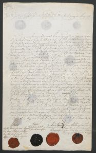 Fullmakten til valgmennene i Aker (Riksarkivet). Klikk for full størrelse.